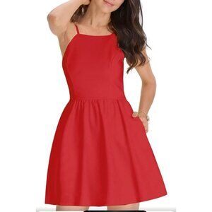 Fancyinn Womens Red Sleeveless Fit & Flare Mini Dress With Adjustable Straps Bac